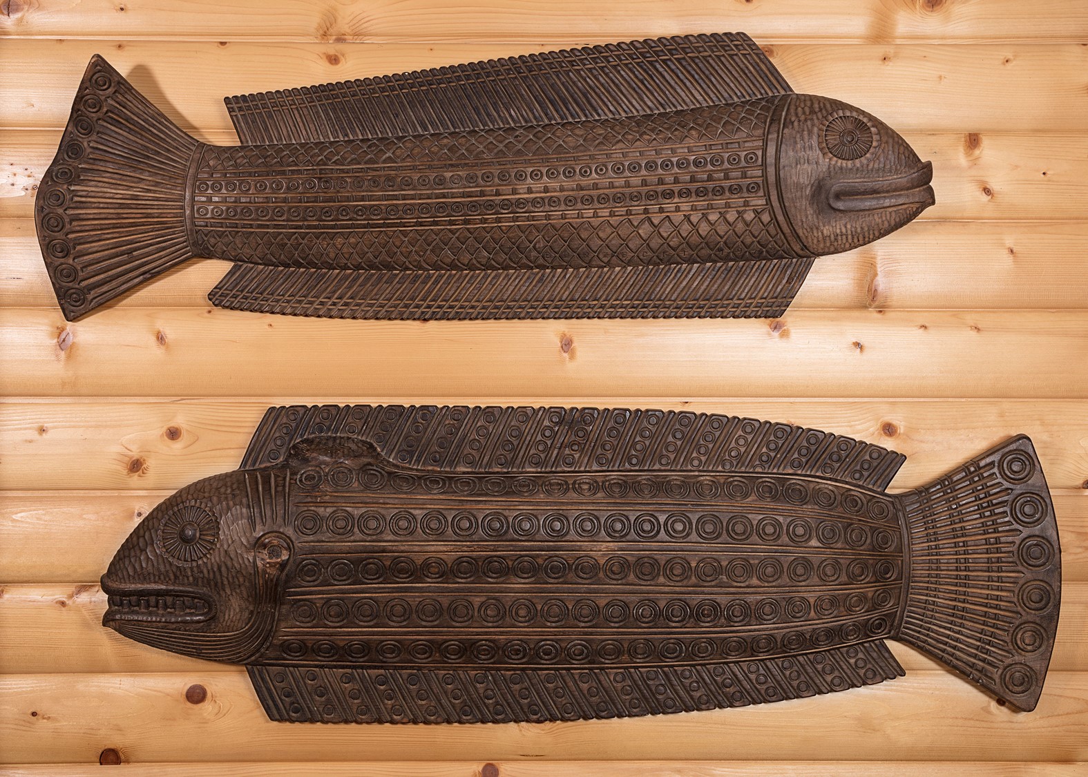 image of sculptures in wood from the Fish series