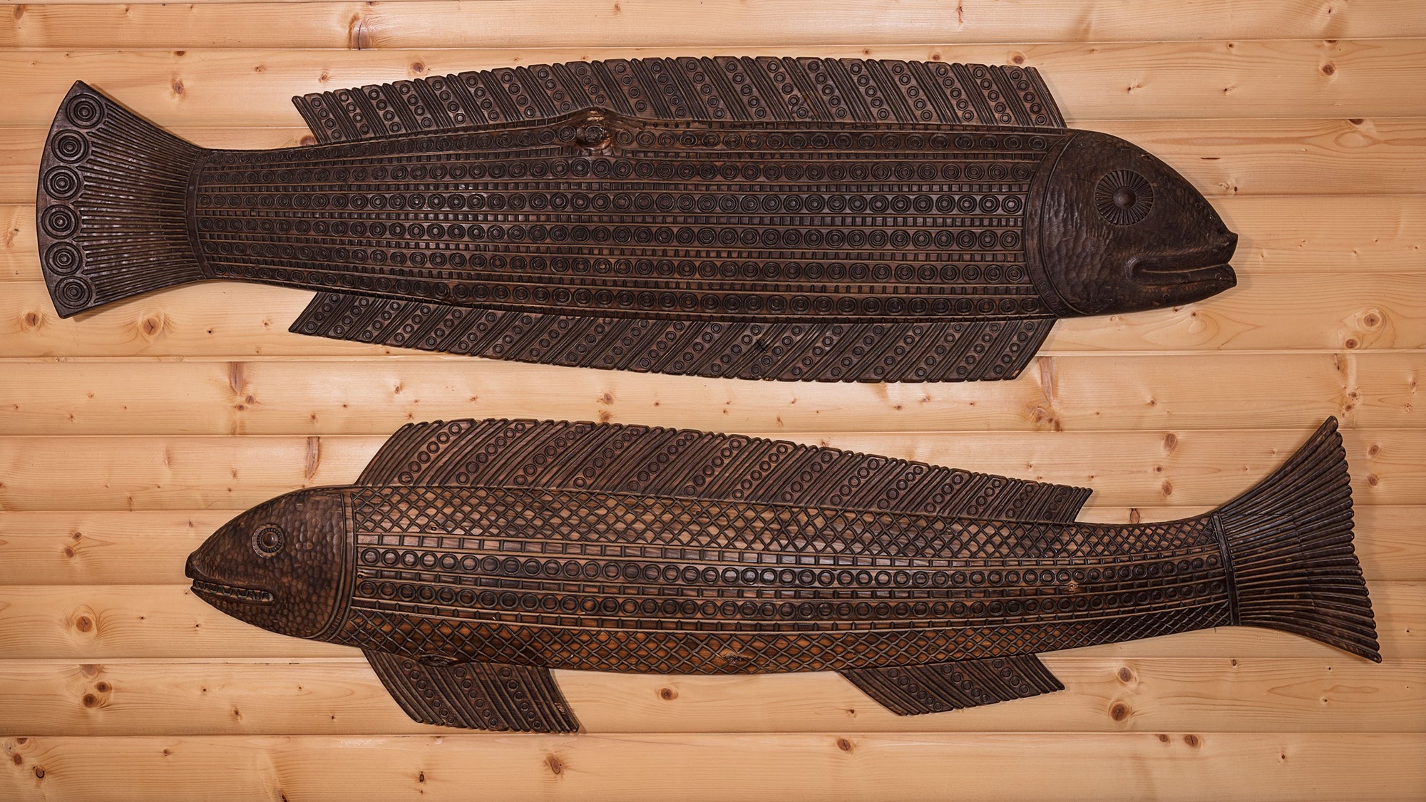 image of sculptures in wood from the Fish series