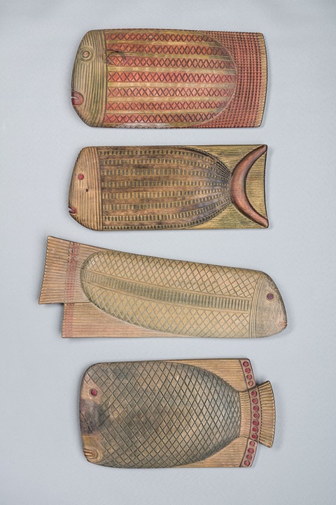 image of sculptures in wood from the Fish series