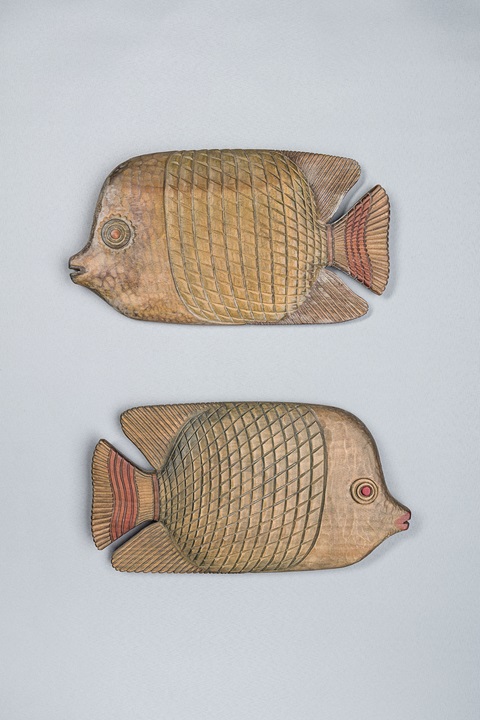 image of sculptures in wood from the Fish series