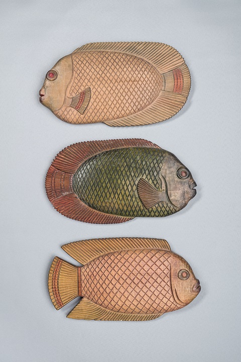 image of sculptures in wood from the Fish series
