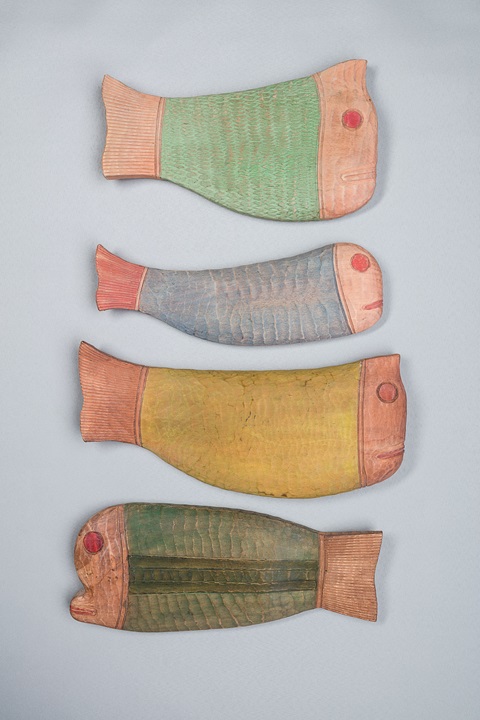 image of sculptures in wood from the Fish series